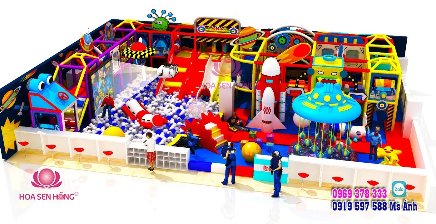 Thiết kế khu vui chơi trẻ em diện tích 150m vuông (10x15m).
Chủ đề thiết kế khu vui chơi: chủ đề vũ trụ